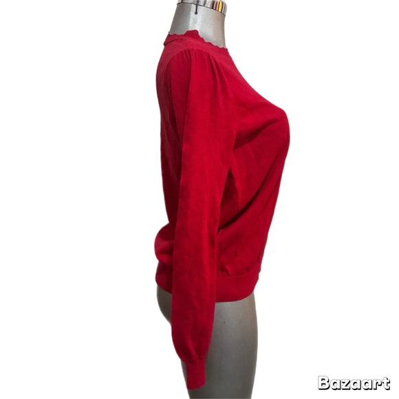 Talbots Scallop Trim Pullover Sweater Red Wool Blend Sz Medium Feminine Preppy - Picture 5 of 11